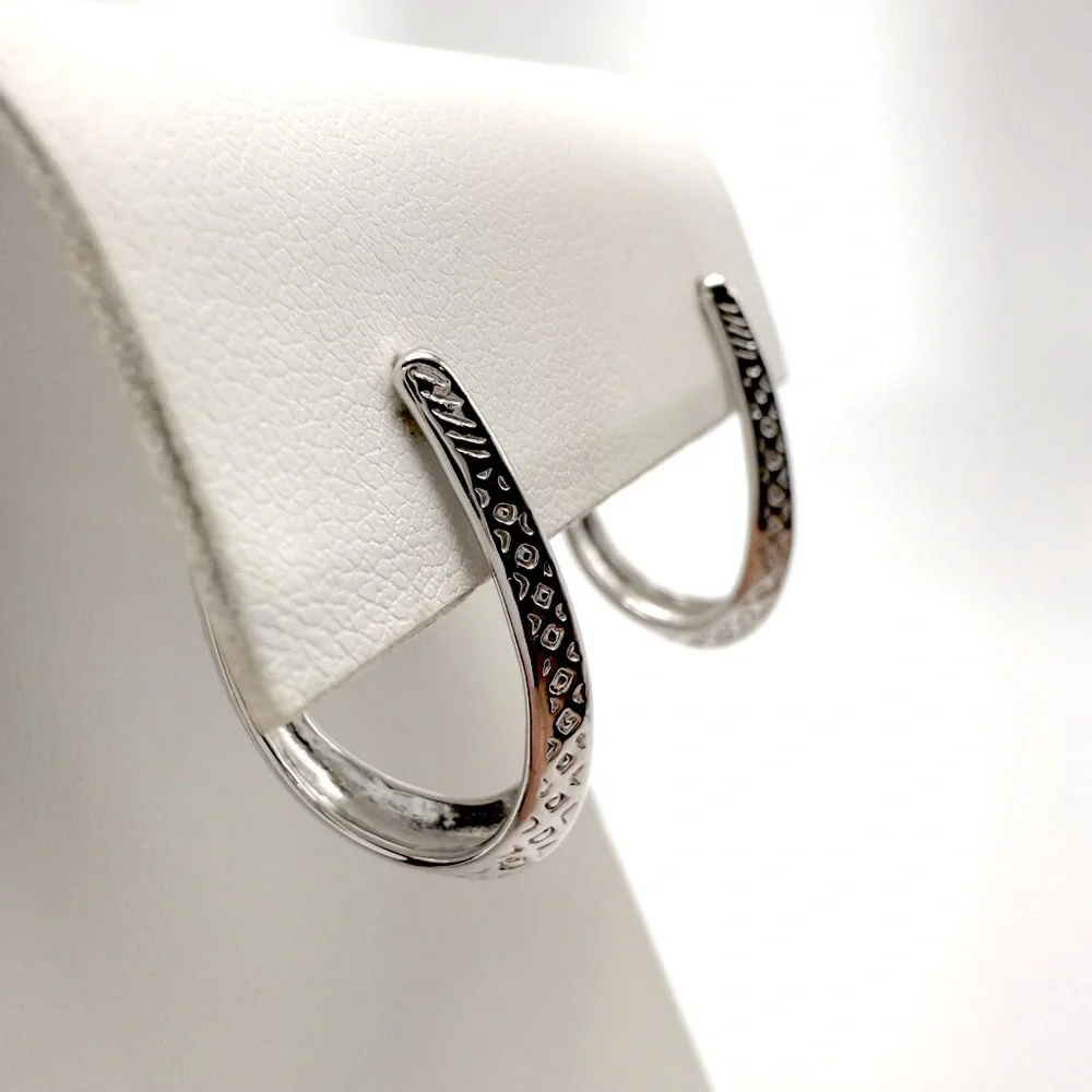 .925 Sterling Silver Design Post Hoop Earrings - Picture 11 of 16